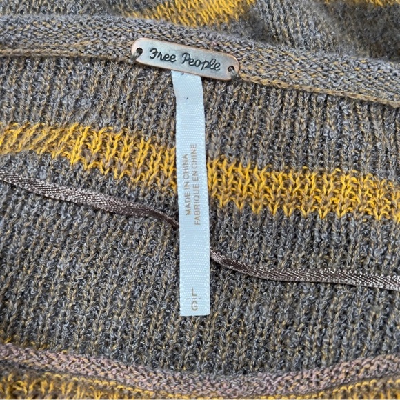 FREE PEOPLE Brown Yellow Stripe Pullover Tunic Oversized Knit Sweater Dress L - Picture 7 of 9